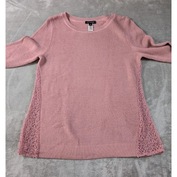 H by Halston Sweater Women’s XS Pink Wool Blend Lace Lightweight - Picture 5 of 9
